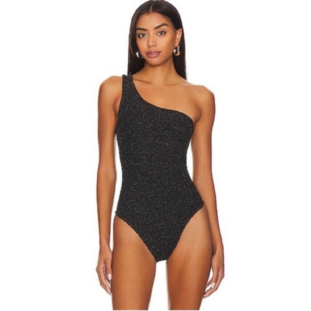Hunza G Black One-Shoulder Swim One Piece